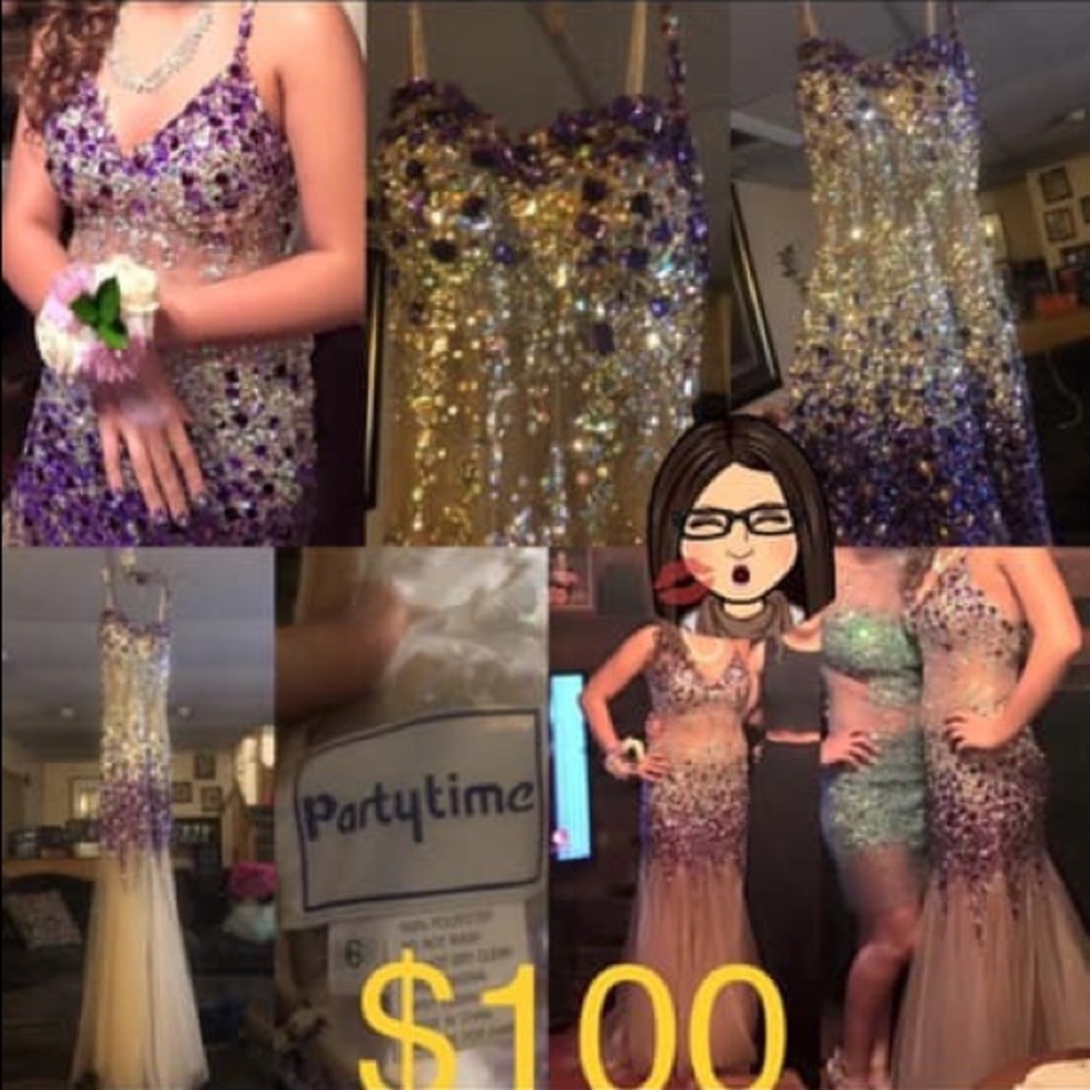 Purple and silver dress.